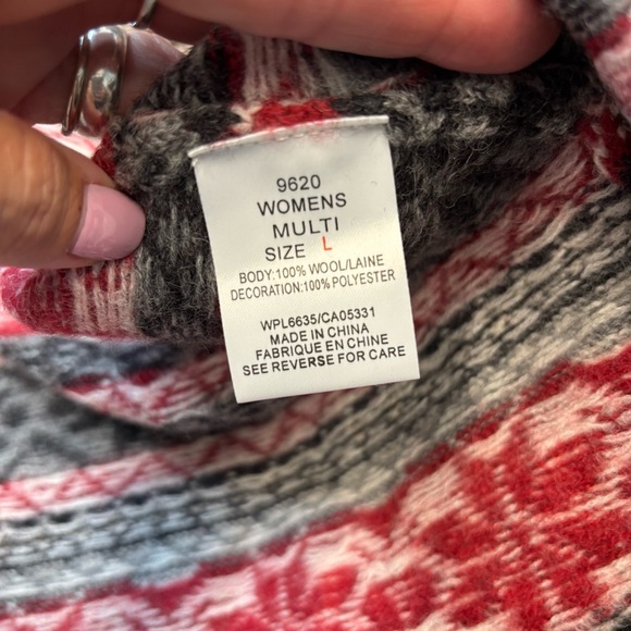 Woolrich Large Sweater Hooded Cardigan Twin Lake Fair Isle Nordic Wool Full Zip - Picture 12 of 14